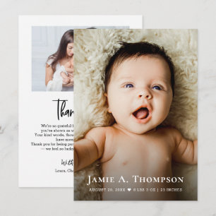 Modern New Baby Birth Photo Thank you Heart  Announcement