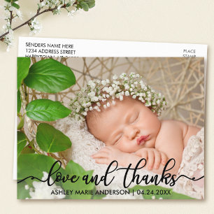 Modern New Baby Love and Thanks Photo Announcement Postcard
