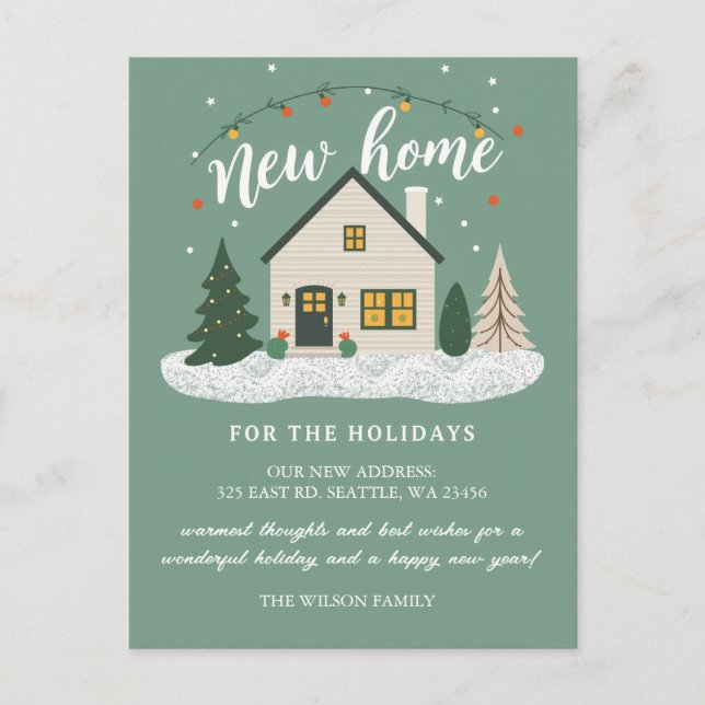 Modern New Home for the Holidays Moving Postcard (Front)