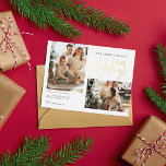 Modern New Home For the Holidays Two Photo Moving Foil Holiday Postcard<br><div class="desc">Modern and elegant Photo Moving Announcement Postcard with a drawing of three cute green Christmas tree,  casual calligraphy script lettering and two family photos you can personalize.</div>
