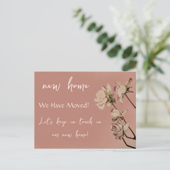 Modern New Home We Have Moved Dry Roses  Announcement Postcard (Standing Front)