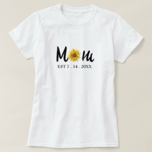 Modern New Mom Birth Date Flower  T-Shirt