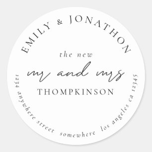 Modern New Mr Mrs Script Name Return Address Classic Round Sticker