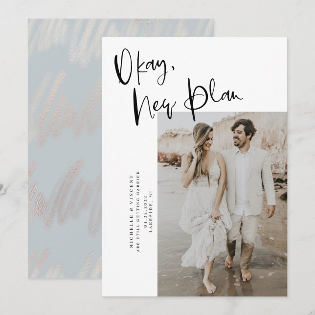 Modern New Plan Change Date Wedding Save The Date (Front/Back)