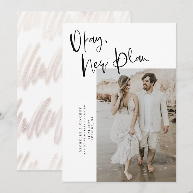 Modern New Plan Change Date Wedding Save The Date (Front/Back)