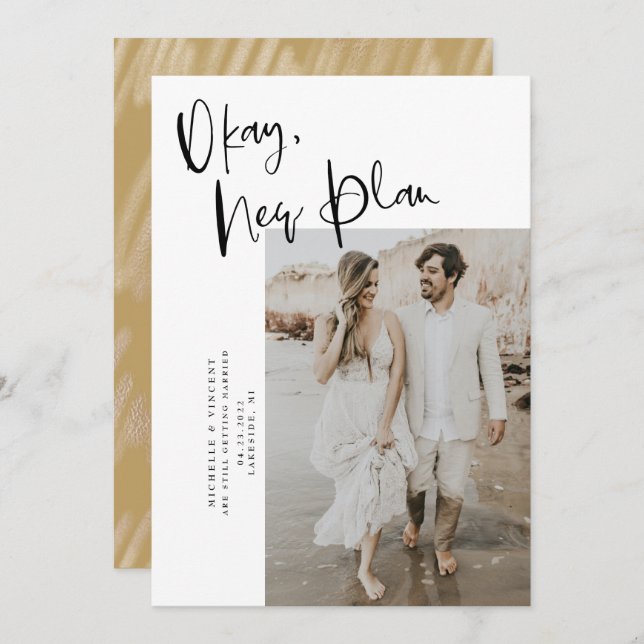 Modern New Plan Change Date Wedding Save The Date (Front/Back)