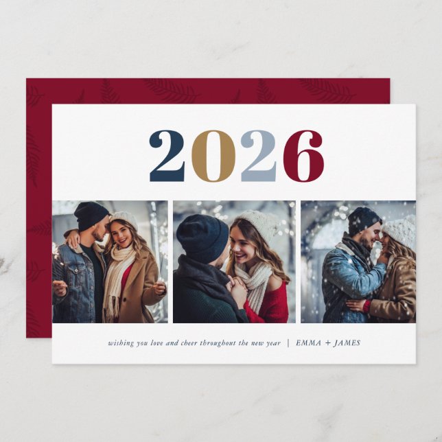 Modern New Year | 3 Photo Holiday Card (Front/Back)