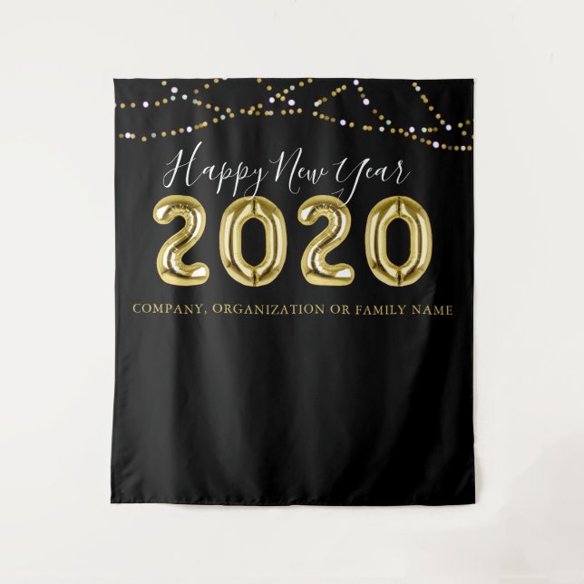 Modern NEW YEAR Black Gold Photo Backdrop Tapestry (Front)