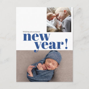 Modern New Year Blue Baby Boy Birth Photo Postcard