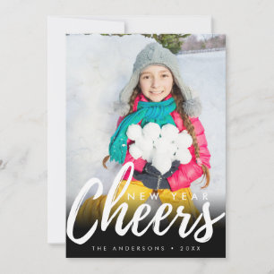 Modern New Year Cheer Minimalist Script Photo Holiday Card