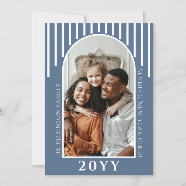 Modern New Year Cheer Photo Card Message on Back (Front)