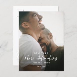 Modern New Year Engagement Adventures Script Fun Announcement Postcard