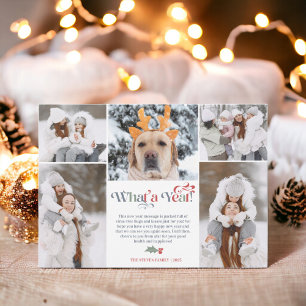 Modern New Year in review 5 photo collage grid Holiday Card