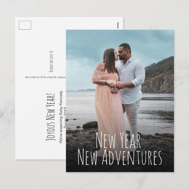 Modern New Year New Adventures Maternity Photos Holiday Postcard (Front/Back)