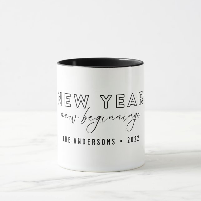 Modern New Year New Beginnings Two Photo Custom Mug (Center)