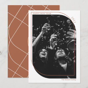 Modern new year overlay photo terracotta holiday card