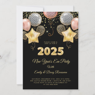 Modern New Year's Eve Party 2025 Rose Gold Glitter Invitation