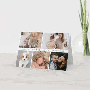 Modern New Years Family Photo collage Custom Holiday Card
