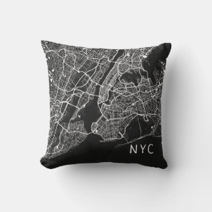 Modern New York City Map   NYC   Black & White Throw Pillow