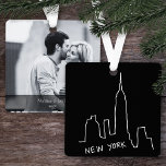 Modern New York City Skyline Doodle Photo & Text Metal Ornament<br><div class="desc">This New York City skyline doodle is in a simple, minimalist style, with clean lines and in classic black and white. The ornament is perfect for a chic and modern home. It would be a great way to add a touch of NYC to your décor, or to commemorate a special...</div>