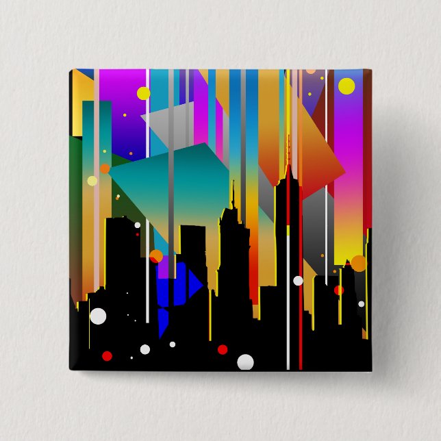 Modern New York Geometrical Shapes Abstract 2 Inch Square Button (Front)