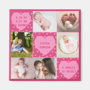 Modern Newborn Baby Personalized 6 Photo Collage  Magnet