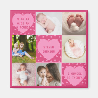 Modern Newborn Baby Personalized 6 Photo Collage  Magnet