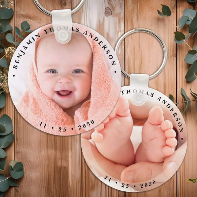 Modern Newborn Baby Personalized Simple Photo  Keychain (Creator Uploaded)