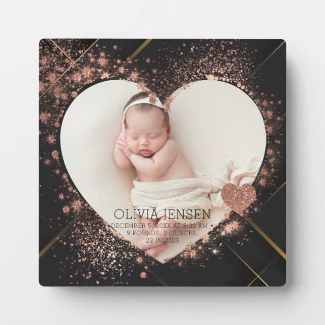 Modern Newborn Photo Birth Stats  Plaque (Front)