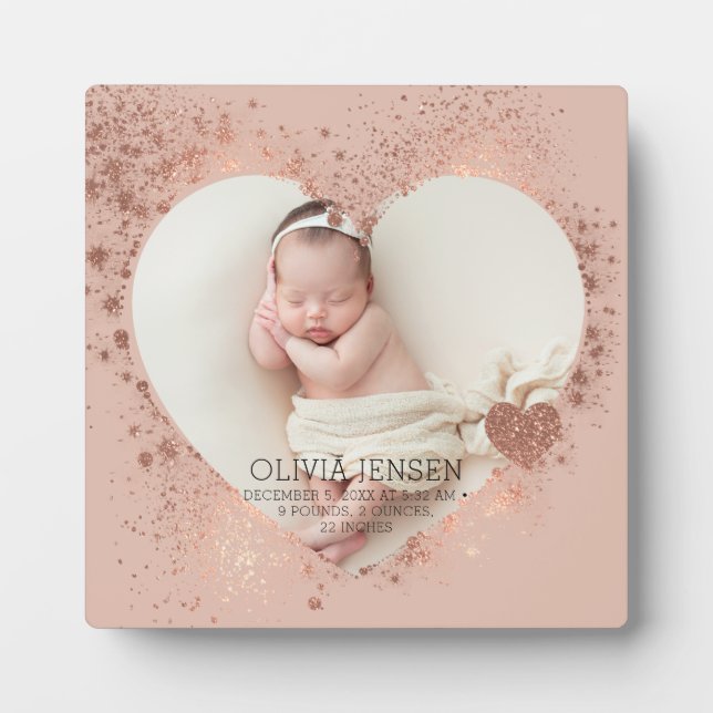 Modern Newborn Photo Birth Stats  Plaque (Front)