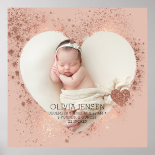 Modern Newborn Photo Birth Stats Poster