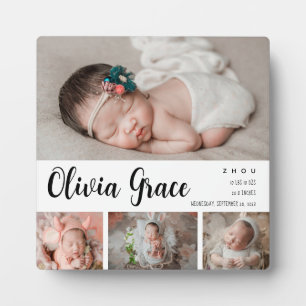 Modern Newborn Photo Birth Stats Tabletop  Plaque