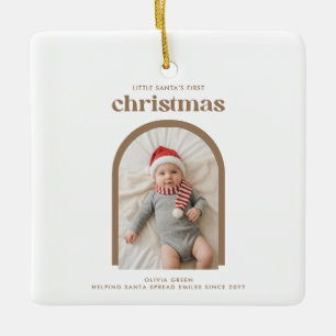 Modern Newborn Photo Keepsake First Christmas Ceramic Ornament