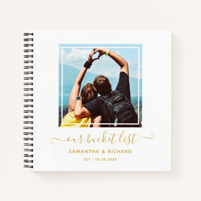 Modern Newlywed Photo Gold Our Bucket List  Notebook (Front)