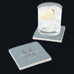 Modern Newlyweds Established Dusty Blue Monogram Stone Coaster<br><div class="desc">Give a perfect keepsake with this Modern Newlyweds Established Dusty Blue Monogram Stone Coaster. It is a modern customizable design in dusty blue, white and light grey. Bride and groom's first names are on the centre in modern white handwriting script lettering and initial of new last name is in grey....</div>