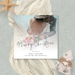 Modern Newlyweds Photo Overlay Merry Christmas Holiday Card<br><div class="desc">Modern Newlyweds Photo Overlay Merry Christmas Available digitally or printed. Contemporary style with modern handwritten style set script for the main header and easily personalise with your greeting and names at the bottom and replace the photo with your favourite wedding photo. A gradient is overlaid on top with the text...</div>