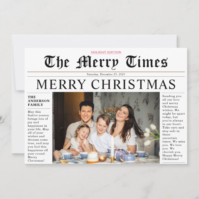Modern Newspaper Merry Christmas Fun Photo Card (Front)