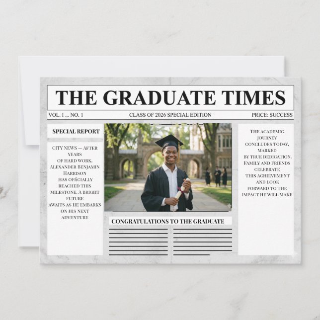 Modern Newspapers Graduation Invitation 20266 (Front)