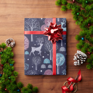 Modern Night Forest Deer Wrapping Paper
