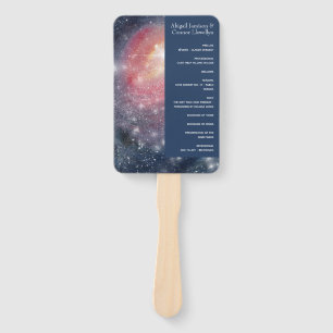 Modern Night Sky Galaxy Blue Purple Red Program Hand Fan