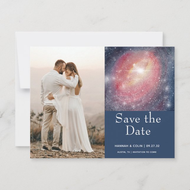 Modern Night Sky Galaxy Blue Purple Save The Date  (Front)