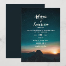 Modern Night Sky Mountain Sunrise Teal Wedding