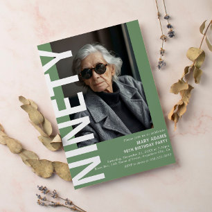 Modern NINETY Photo 90th Birthday Party Invitation