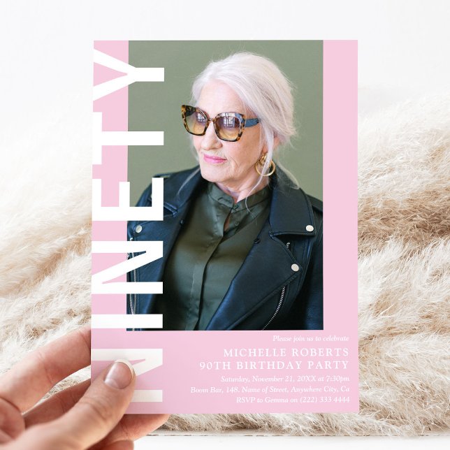 Modern NINETY Photo 90th Birthday Party Invitation (Creator Uploaded)