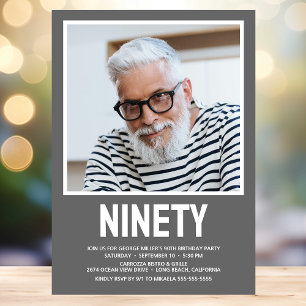 Modern NINETY Photo 90th Birthday Party Invitation