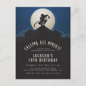 Modern Ninja on Roof Top Silhouette Birthday Party Invitation Postcard (Front)