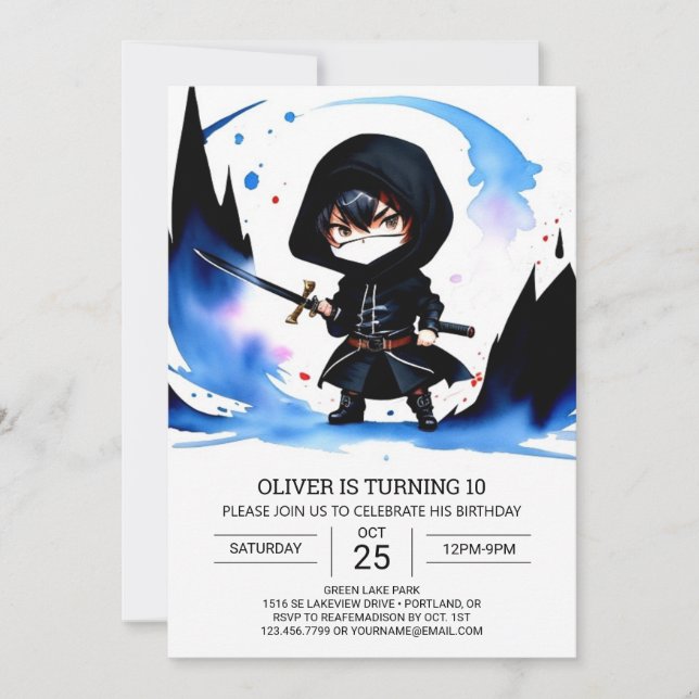 Modern Ninja Training Birthday Invitation (Front)