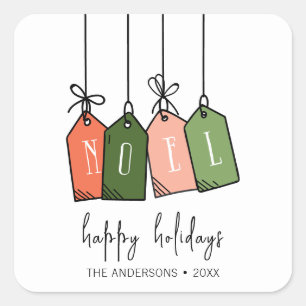 Modern Noel Happy Holidays Square Sticker