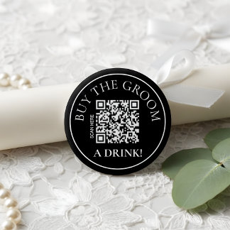 Modern Noir Buy the Groom a Drink QR Code 2 Inch Round Button