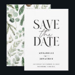 Modern non photo elegant watercolor botanical save the date<br><div class="desc">Modern minimal foliage botanical greenery script wedding non photo save the date card. Hand painted eucalyptus,  minimal foliage and modern rustic rattan wreath give this announcement card a luxurious feel. In classy greens,  browns and greys.</div>
